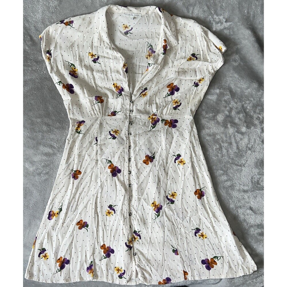 Charlotte Russe Vintage 90s Women’s L Rayon Floral Print Sheer Dress Button Up